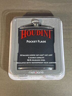 Houdini 6 Oz Pocket Flask, Stainless Steel/faux leather BRAND NEW (1507)